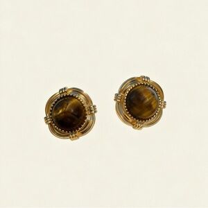 Gold and Tiger's Eye Stone Earrings